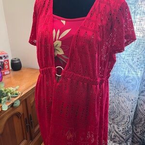 Tropical Escape pink Lace Swim Coverup